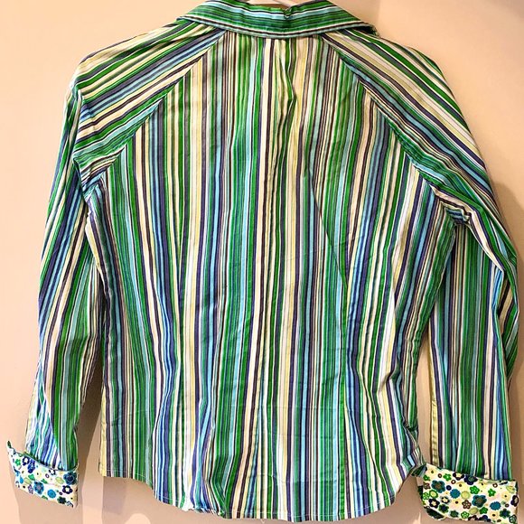 Jane Blue Striped Blouse with Floral Accents - Picture 4 of 7